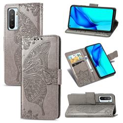 Embossing Mandala Flower Butterfly Leather Wallet Case for Huawei Mate 40 Lite - Gray