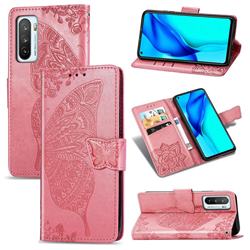 Embossing Mandala Flower Butterfly Leather Wallet Case for Huawei Mate 40 Lite - Pink