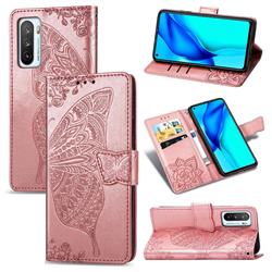 Embossing Mandala Flower Butterfly Leather Wallet Case for Huawei Mate 40 Lite - Rose Gold