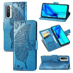 Embossing Mandala Flower Butterfly Leather Wallet Case for Huawei Mate 40 Lite - Blue