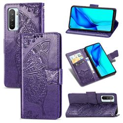 Embossing Mandala Flower Butterfly Leather Wallet Case for Huawei Mate 40 Lite - Dark Purple