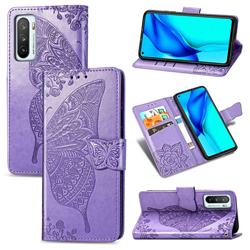 Embossing Mandala Flower Butterfly Leather Wallet Case for Huawei Mate 40 Lite - Light Purple