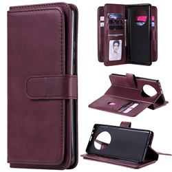 Multi-function Ten Card Slots and Photo Frame PU Leather Wallet Phone Case Cover for Huawei Mate 40 Pro - Claret