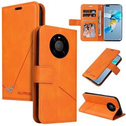 GQ.UTROBE Right Angle Silver Pendant Leather Wallet Phone Case for Huawei Mate 40 Pro - Orange