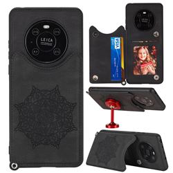 Luxury Mandala Multi-function Magnetic Card Slots Stand Leather Back Cover for Huawei Mate 40 Pro - Black