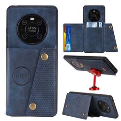 Retro Multifunction Card Slots Stand Leather Coated Phone Back Cover for Huawei Mate 40 Pro - Blue