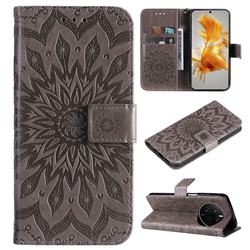 Embossing Sunflower Leather Wallet Case for Huawei Mate 50 - Gray