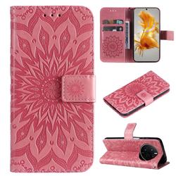 Embossing Sunflower Leather Wallet Case for Huawei Mate 50 - Pink