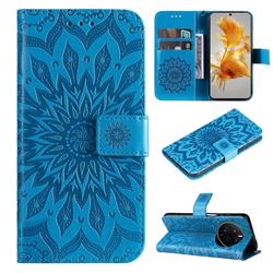 Embossing Sunflower Leather Wallet Case for Huawei Mate 50 - Blue