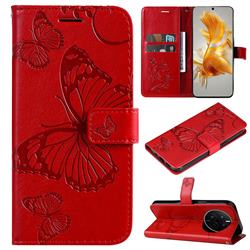 Embossing 3D Butterfly Leather Wallet Case for Huawei Mate 50 - Red