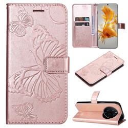 Embossing 3D Butterfly Leather Wallet Case for Huawei Mate 50 - Rose Gold