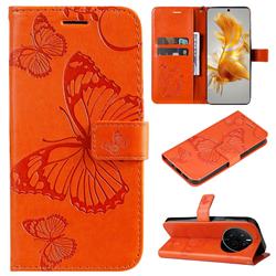 Embossing 3D Butterfly Leather Wallet Case for Huawei Mate 50 - Orange