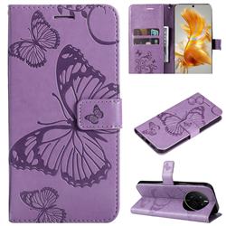 Embossing 3D Butterfly Leather Wallet Case for Huawei Mate 50 - Purple