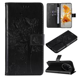 Embossing Butterfly Tree Leather Wallet Case for Huawei Mate 50 - Black