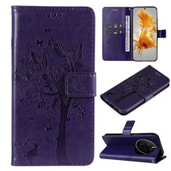 Embossing Butterfly Tree Leather Wallet Case for Huawei Mate 50 - Purple