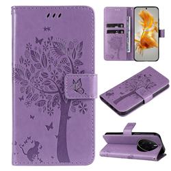 Embossing Butterfly Tree Leather Wallet Case for Huawei Mate 50 - Violet