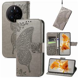 Embossing Mandala Flower Butterfly Leather Wallet Case for Huawei Mate 50 - Gray