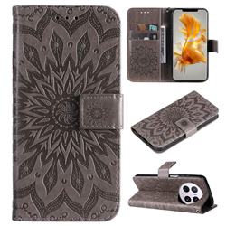 Embossing Sunflower Leather Wallet Case for Huawei Mate 50 Pro - Gray