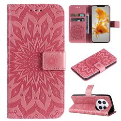 Embossing Sunflower Leather Wallet Case for Huawei Mate 50 Pro - Pink