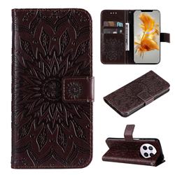 Embossing Sunflower Leather Wallet Case for Huawei Mate 50 Pro - Brown