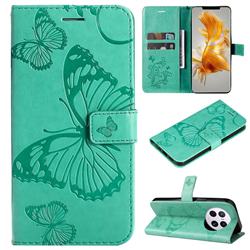 Embossing 3D Butterfly Leather Wallet Case for Huawei Mate 50 Pro - Green