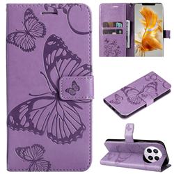 Embossing 3D Butterfly Leather Wallet Case for Huawei Mate 50 Pro - Purple