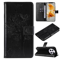 Embossing Butterfly Tree Leather Wallet Case for Huawei Mate 50 Pro - Black