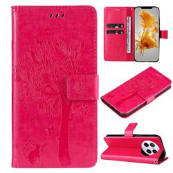 Embossing Butterfly Tree Leather Wallet Case for Huawei Mate 50 Pro - Rose