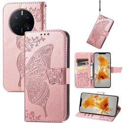 Embossing Mandala Flower Butterfly Leather Wallet Case for Huawei Mate 50 Pro - Rose Gold