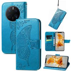 Embossing Mandala Flower Butterfly Leather Wallet Case for Huawei Mate 50 Pro - Blue