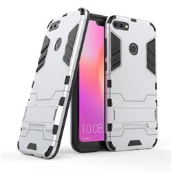 Armor Premium Tactical Grip Kickstand Shockproof Dual Layer Rugged Hard Cover for Huawei P Smart(Enjoy 7S) - Silver