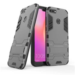 Armor Premium Tactical Grip Kickstand Shockproof Dual Layer Rugged Hard Cover for Huawei P Smart(Enjoy 7S) - Gray
