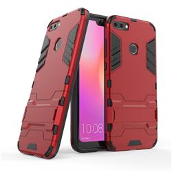 Armor Premium Tactical Grip Kickstand Shockproof Dual Layer Rugged Hard Cover for Huawei P Smart(Enjoy 7S) - Wine Red