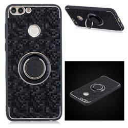 Luxury Mosaic Metal Silicone Invisible Ring Holder Soft Phone Case for Huawei P Smart(Enjoy 7S) - Black