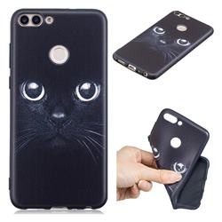 Bearded Feline 3D Embossed Relief Black TPU Cell Phone Back Cover for Huawei P Smart(Enjoy 7S)
