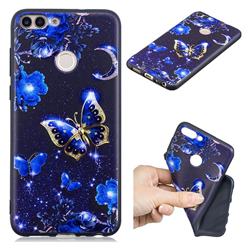 Phnom Penh Butterfly 3D Embossed Relief Black TPU Cell Phone Back Cover for Huawei P Smart(Enjoy 7S)