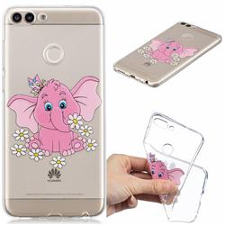 Tiny Pink Elephant Clear Varnish Soft Phone Back Cover for Huawei P Smart(Enjoy 7S)