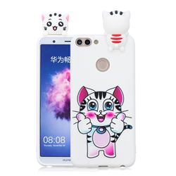 Cute Pink Kitten Soft 3D Climbing Doll Soft Case for Huawei P Smart(Enjoy 7S)