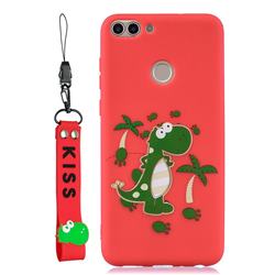 Red Dinosaur Soft Kiss Candy Hand Strap Silicone Case for Huawei P Smart(Enjoy 7S)