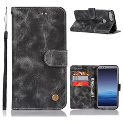 Luxury Retro Leather Wallet Case for Huawei P Smart(Enjoy 7S) - Gray