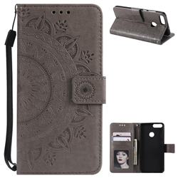 Intricate Embossing Datura Leather Wallet Case for Huawei P Smart(Enjoy 7S) - Gray