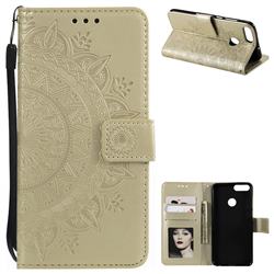 Intricate Embossing Datura Leather Wallet Case for Huawei P Smart(Enjoy 7S) - Golden