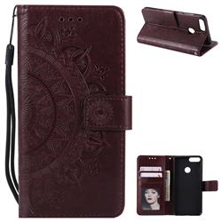 Intricate Embossing Datura Leather Wallet Case for Huawei P Smart(Enjoy 7S) - Brown