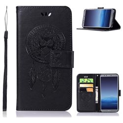 Intricate Embossing Owl Campanula Leather Wallet Case for Huawei P Smart(Enjoy 7S) - Black