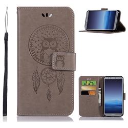 Intricate Embossing Owl Campanula Leather Wallet Case for Huawei P Smart(Enjoy 7S) - Grey
