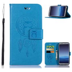 Intricate Embossing Owl Campanula Leather Wallet Case for Huawei P Smart(Enjoy 7S) - Blue