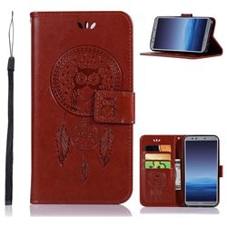 Intricate Embossing Owl Campanula Leather Wallet Case for Huawei P Smart(Enjoy 7S) - Brown