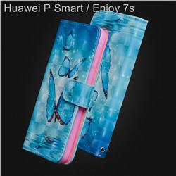 Blue Sea Butterflies 3D Painted Leather Wallet Case for Huawei P Smart(Enjoy 7S)