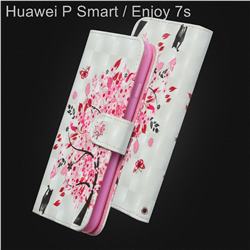 Tree and Cat 3D Painted Leather Wallet Case for Huawei P Smart(Enjoy 7S)