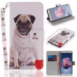Pug Dog Hand Strap Leather Wallet Case for Huawei P Smart(Enjoy 7S)